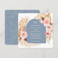 Dusty Blue Pampas Grass Boho Floral Square