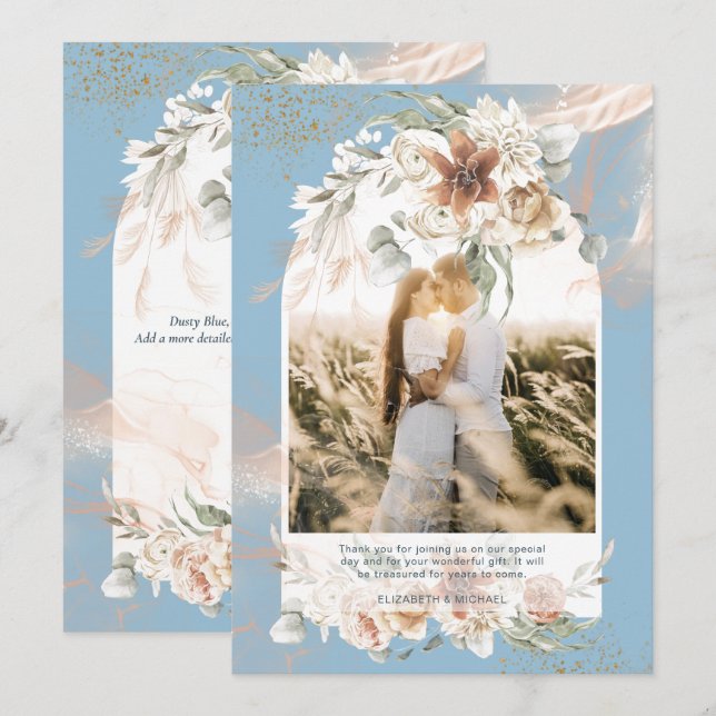 Dusty Blue Pampas Grass Floral PHOTO THANK YOU (Front/Back)