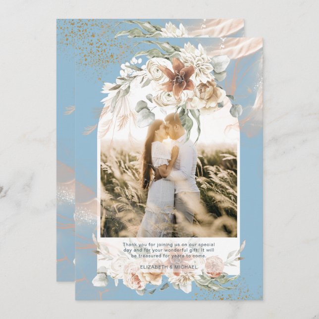 Dusty Blue Pampas Grass Floral PHOTO THANK YOU (Front/Back)