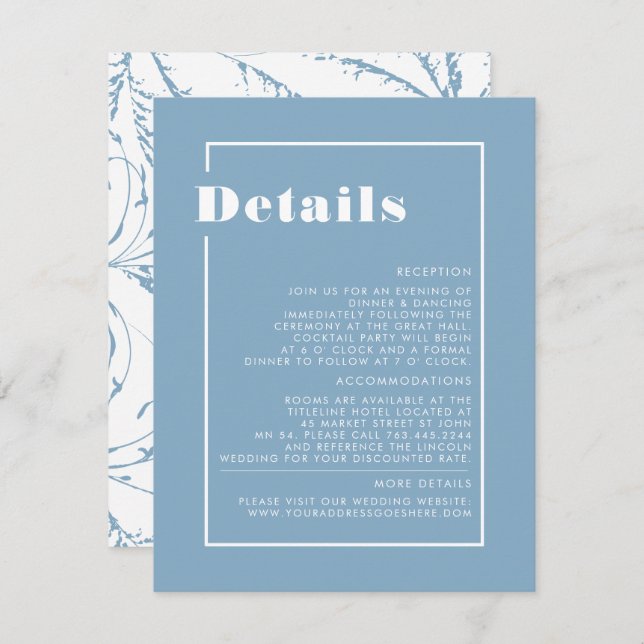 Dusty Blue Pampas Grass Minimalist Wedding Details Enclosure Card (Front/Back)