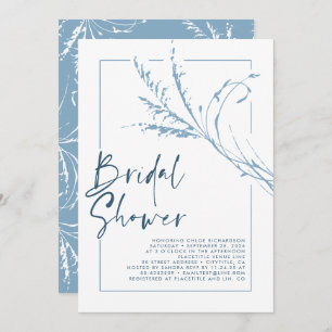 Dusty Blue Pampas Grass Modern Boho Bridal Shower Invitation