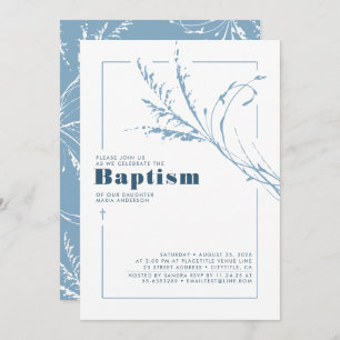 Dusty Blue Pampas Grass Modern Minimalist Baptism Invitation