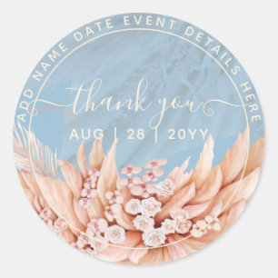 Dusty Blue Pampas Grass Thank You Favour Classic R Classic Round Sticker