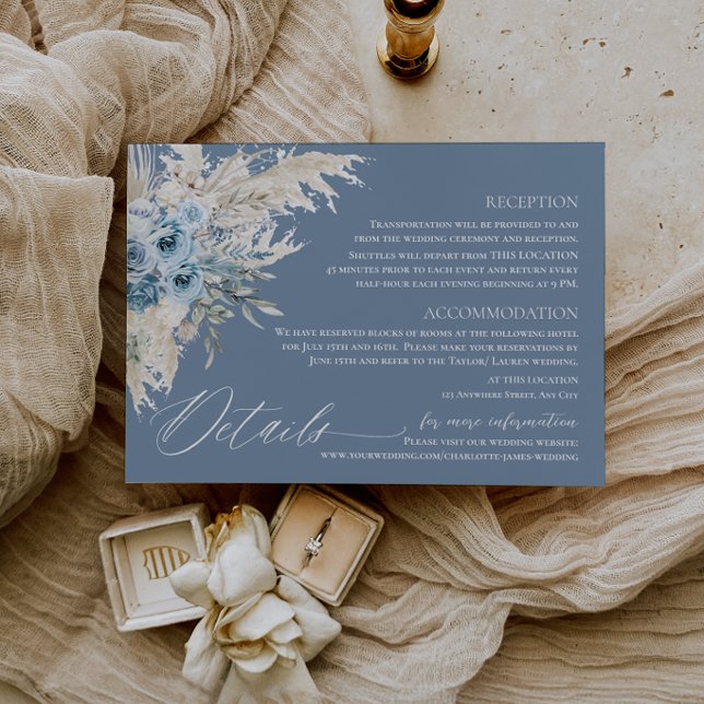 Dusty Blue Pampas Grass Wedding Details Enclosure Card (Dusty Blue Pampas Grass Wedding Details Enclosure Card)
