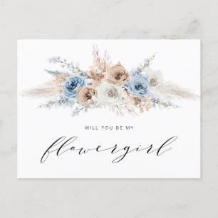 dusty blue pampas grass will you be my flowergirl invitation postcard