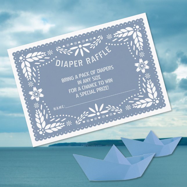 Dusty blue papel picado Baby Shower Diaper Raffle Enclosure Card (Creator Uploaded)