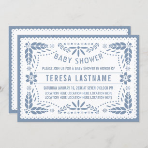 Dusty blue papel picado Mexican baby boy shower Invitation