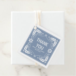 Dusty blue papel picado Thank You Baby Boy Shower Favour Tags