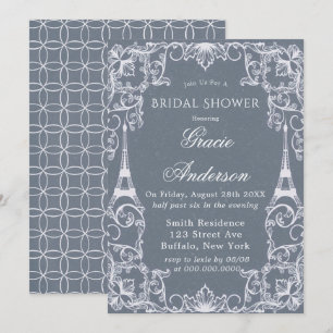 Dusty Blue Paris France Bridal Shower Invitation