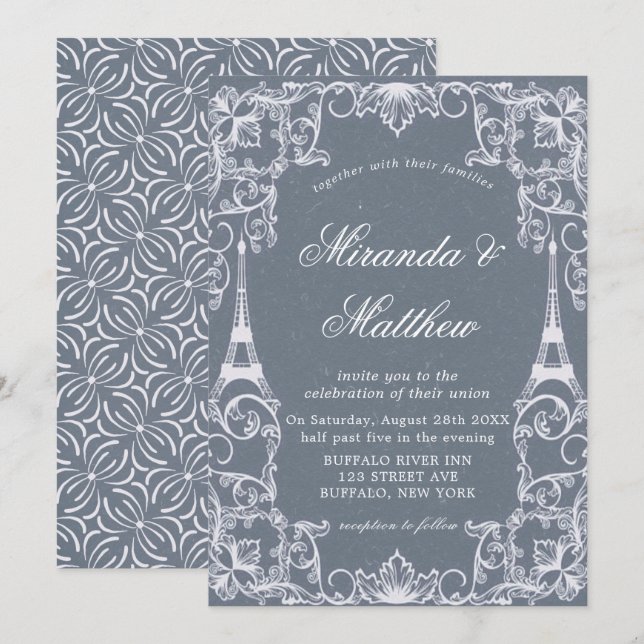 Dusty Blue Paris France Theme Wedding  (Front/Back)