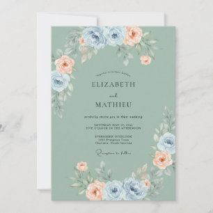 Dusty Blue Pastel Bloom Wedding Invitation