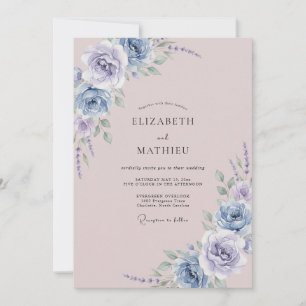 Dusty Blue Pastel Botanical Watercolor Wedding Invitation