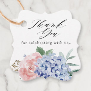 Dusty Blue Pastel Pink hydrangea Wedding Thank you Favour Tags