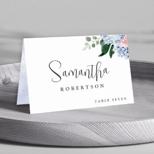 Dusty Blue Pastel Pink hydrangeas Guest Name Table Number