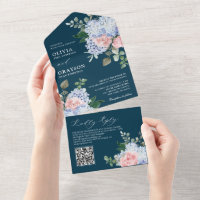 Dusty Blue Pastel Pink hydrangeas Wedding QR Code