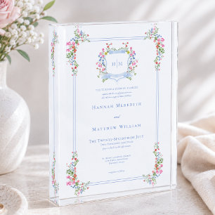Dusty Blue Pastel Wildflower Keepsake Invitation Photo Block