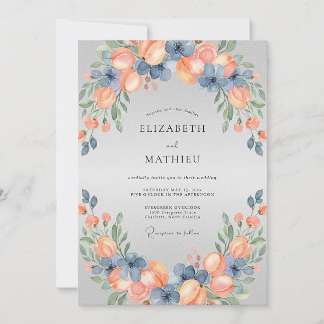Dusty Blue Pastoral Summer Wedding Invitation (Front)