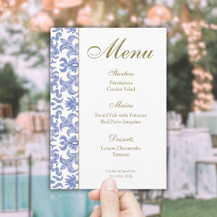 Dusty Blue Patterned Wedding Menu