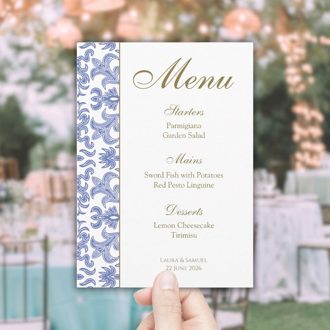 Dusty Blue Patterned Wedding Menu (Creator Uploaded)