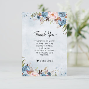 Dusty Blue Peach Blush Botanical Bridal Shower Th Thank You Card