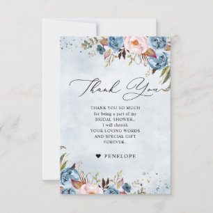 Dusty Blue Peach Blush Botanical Bridal Shower Thank You Card