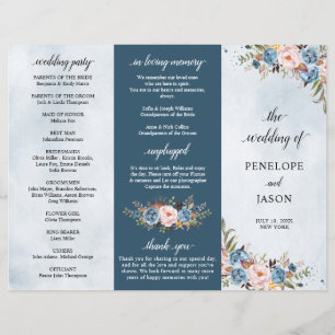Dusty Blue Peach Blush Botanical Wedding program
