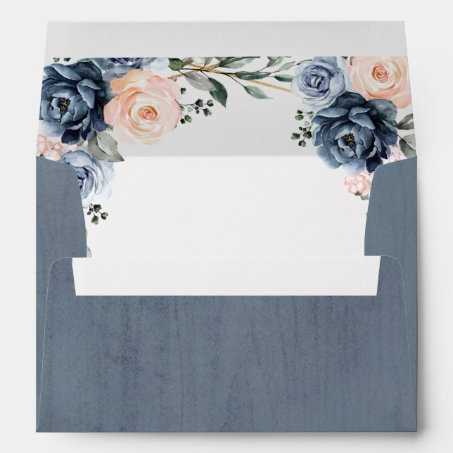 Dusty Blue Peach Blush Geometric Floral Wedding Envelope (Back (Bottom))