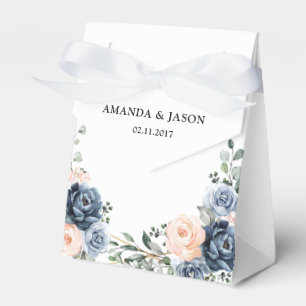 Dusty Blue Peach Blush Geometric Floral Wedding Fa Favour Box