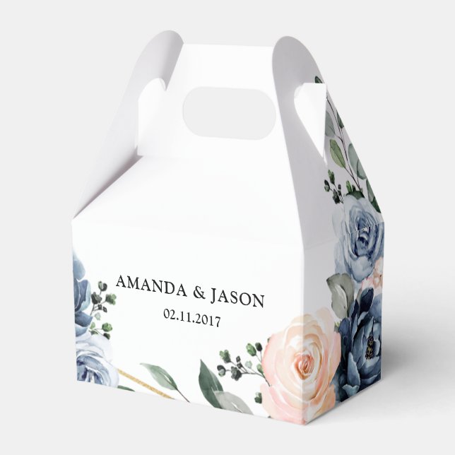 Dusty Blue Peach Blush Geometric Floral Wedding Fa Favour Box (Front Side)
