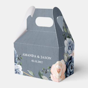 Dusty Blue Peach Blush Geometric Floral Wedding Favour Box