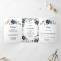 Dusty Blue Peach Blush Geometric Floral Wedding Tr