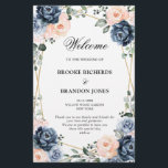Dusty Blue Peach Blush Geometric Wedding Program<br><div class="desc">Dusty blue floral geometric wedding program featuring elegant bouquets of navy / Dusty blue,  white ,  blush ,  peach rose and sage green eucalyptus leaves and elegant glitter geometric neutral frame. Please contact me for any help in customisation or if you need any other product with this design.</div>