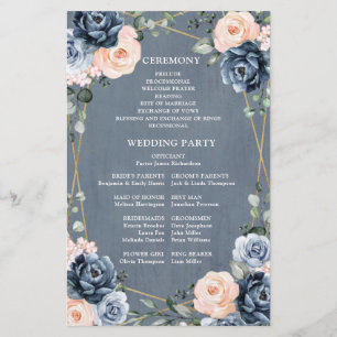 Dusty Blue Peach Blush Geometric Wedding Program