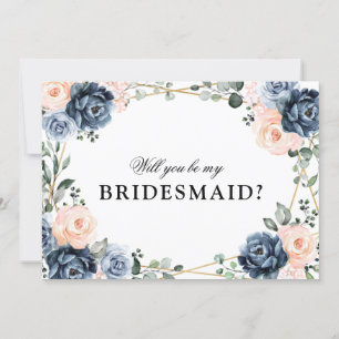 Dusty Blue Peach Blush Will You Be My Bridesmaid I Invitation