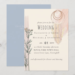 Dusty Blue Peach BOHO Wedding Invitation