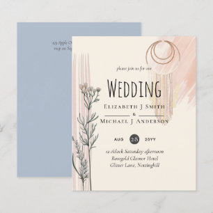 Dusty Blue Peach BOHO Wedding Invitation