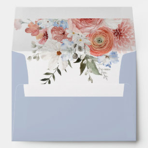 Dusty Blue Peach Floral Envelope