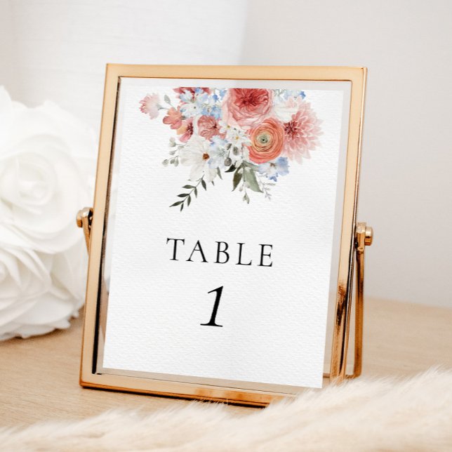 Dusty Blue Peach Floral Table Number Poster (Creator Uploaded)