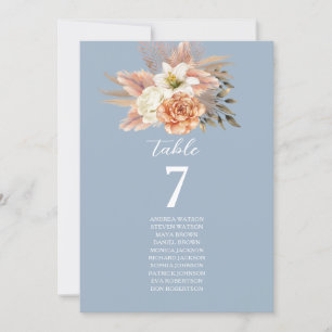 Dusty Blue Peach Floral Table Seating Chart