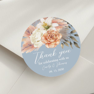 Dusty Blue Peach Floral Thank You Classic Round Sticker