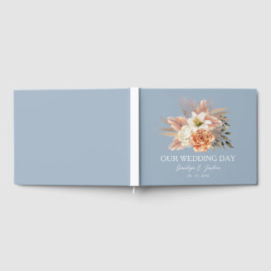 Dusty Blue Peach Floral Wedding Guest Book