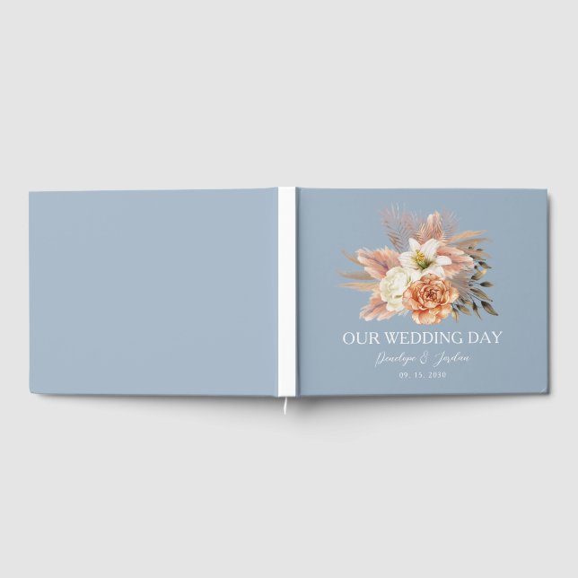 Dusty Blue Peach Floral Wedding Guest Book (Full)