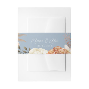 Dusty Blue Peach Floral Wedding  Invitation Belly Band