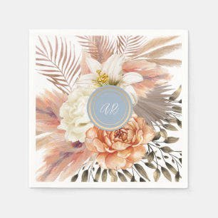 Dusty Blue Peach Floral Wedding Napkin