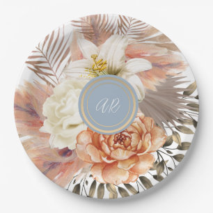 Dusty Blue Peach Floral Wedding Paper Plate