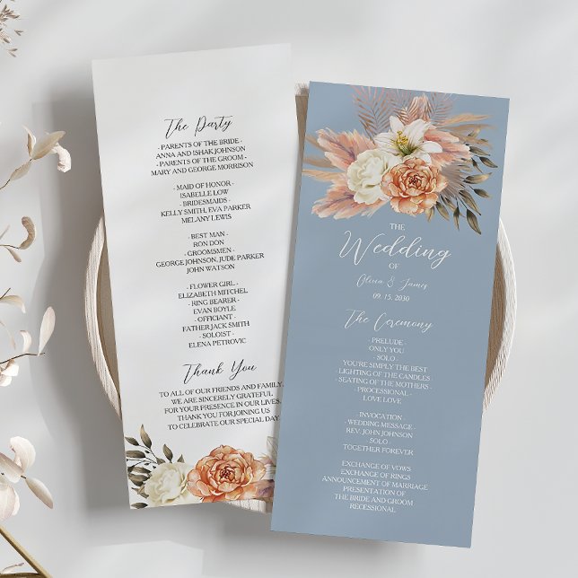 Dusty Blue Peach Floral Wedding Programme (Creator Uploaded)