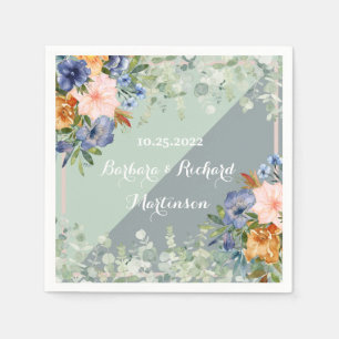 Dusty Blue Peach Green Wedding  Napkin