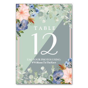 Dusty Blue Peach Green Wedding Table Number