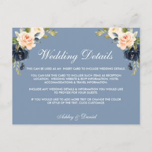 Dusty Blue Peach Wedding Details Insert Card