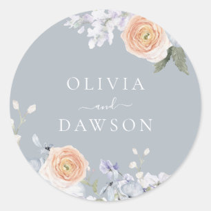 Dusty Blue & Peach Wedding or Engagement Classic Round Sticker
